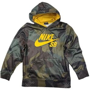 Nike SB Hoodie Boys 10-12 Green Camo Fleece Pullover Skate Graphic Streetwear